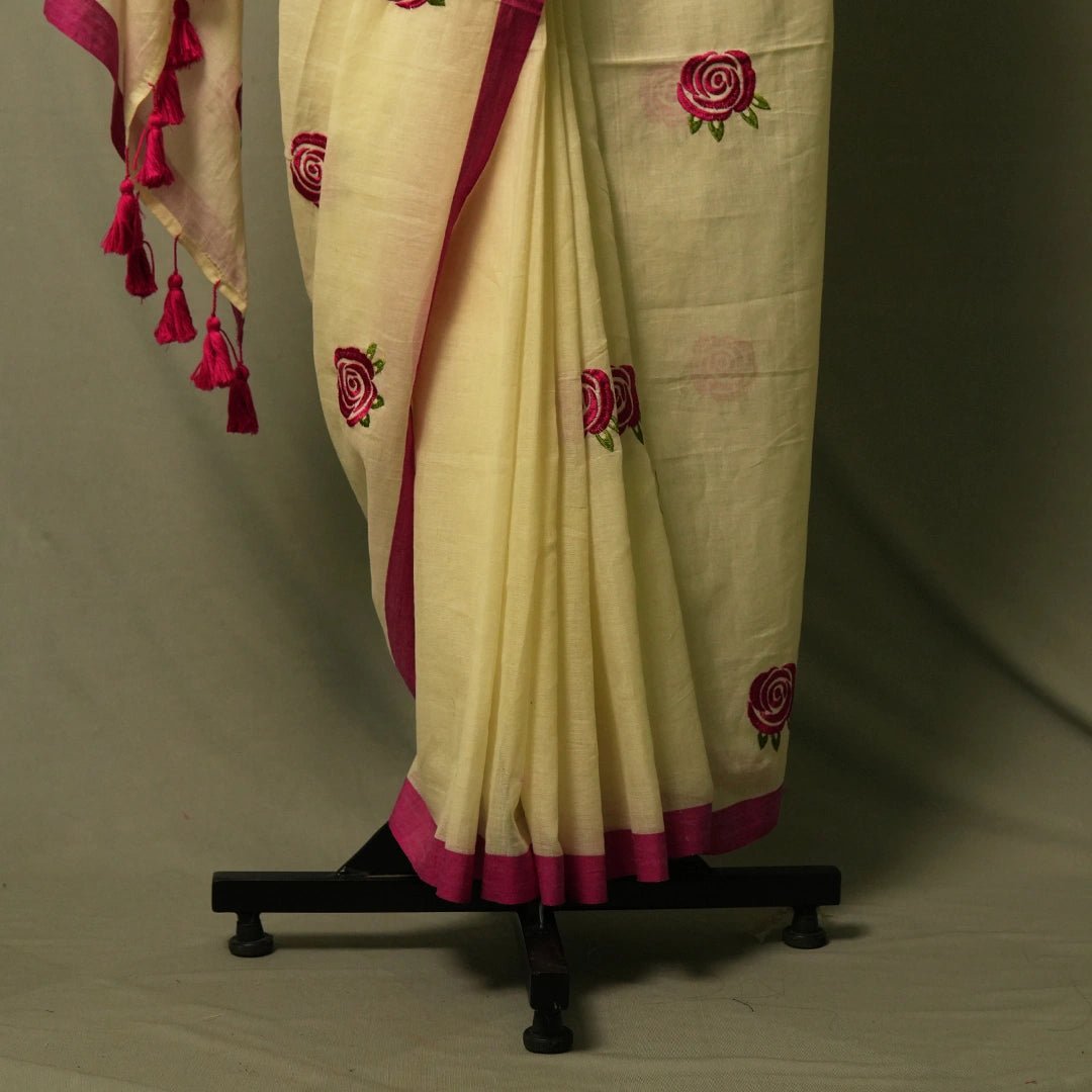 White Rose Embroidery Saree | Premium Festive & Party Wear Saree - Kottanz Loom CoSareeKottanzloom