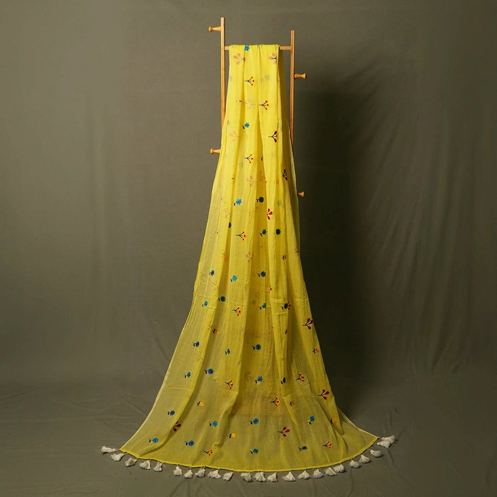 Yellow Embroidery Saree – Festive Light Elegant Designer Wear - Kottanz Loom CoSareeKottanzloom