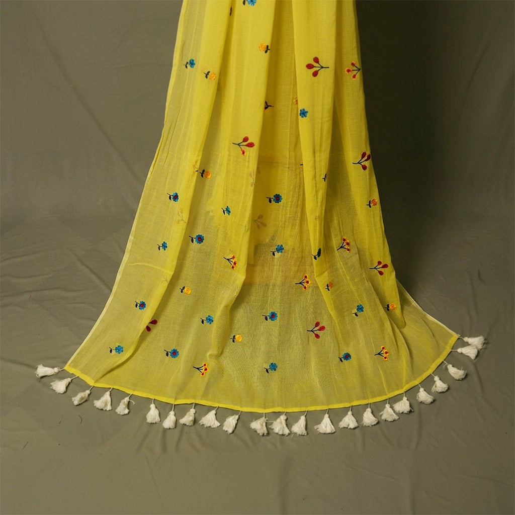 Yellow Embroidery Saree – Festive Light Elegant Designer Wear - Kottanz Loom CoSareeKottanzloom