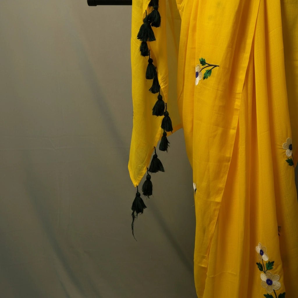 Yellow Flower Embroidery Saree – Festive Designer Party Wear - Kottanz Loom CoSareeKottanzloom